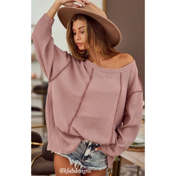 RESTOCK Mauve Casual Chic Oversized Soft Brushed Waffle knit Top! - Picture 3 of 8